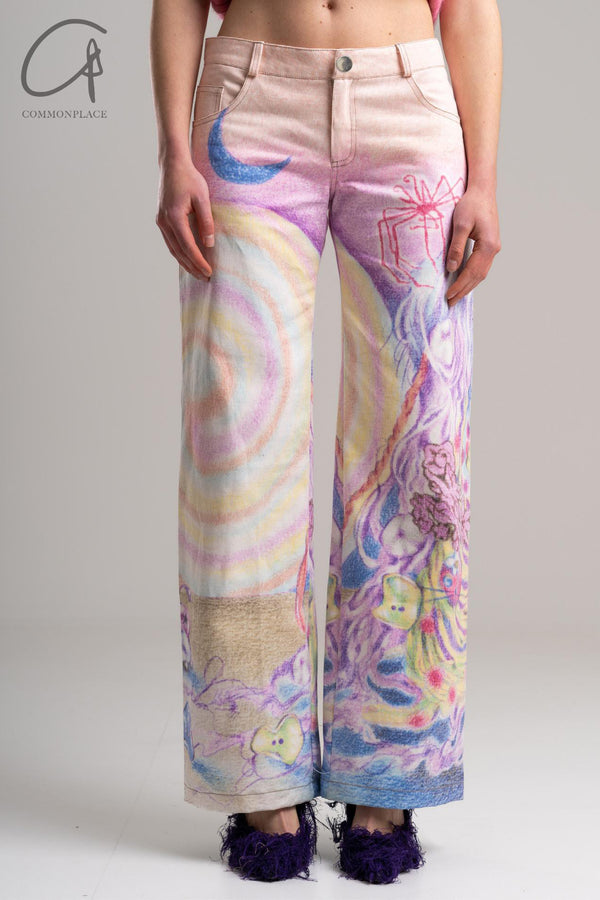 CONSTANÇA ENTRUDO sunset monster print denim trousers AW23_TRO07